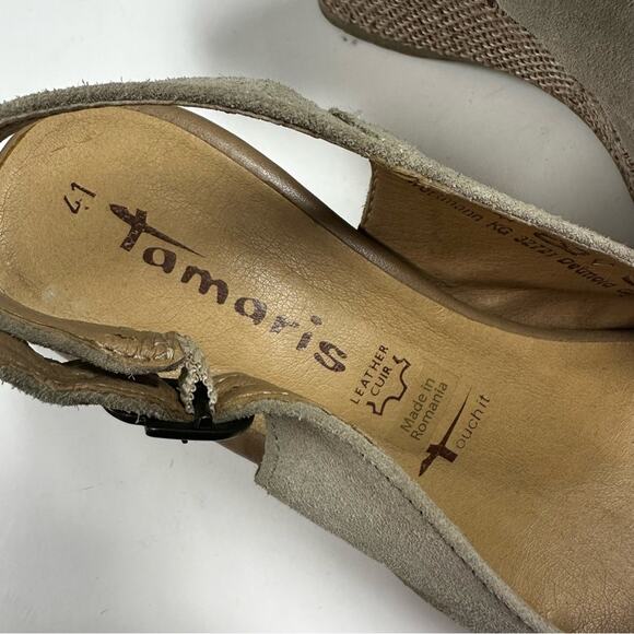 Tamaris Sandals Womens 41- US 9.5 Peep Toe Slingback Wedges - Picture 6 of 10